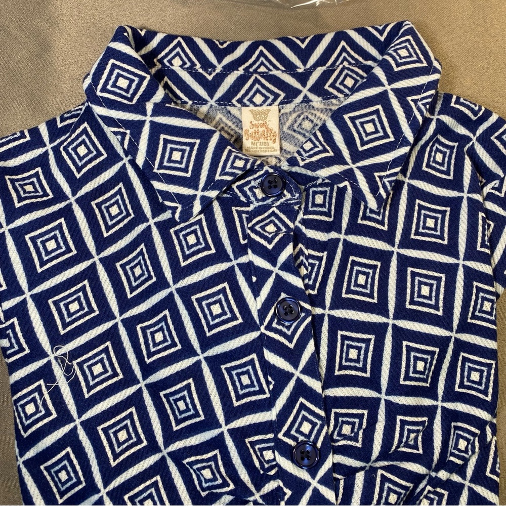 NWT sweet butterfly girls medium 7/8 blueprint short sleeve button up dress